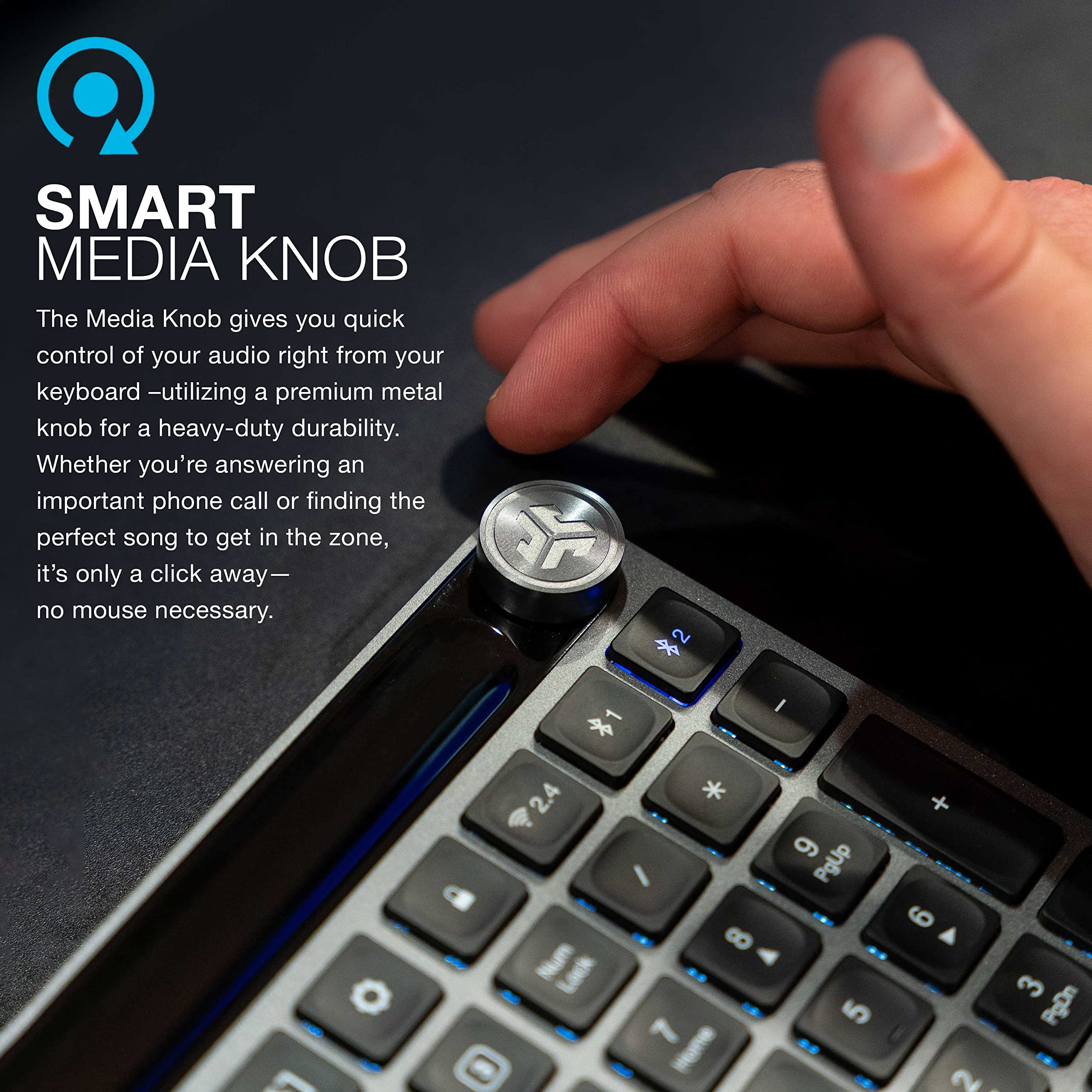 JLab Epic Wireless Keyboard, Black, 108 Keys, Connect Via Bluetooth or USB Wireless Dongle, Multi-Device Toggle, Soft Touch Keys, Smart Media Knob, Custom User Profiles, Rechargeable (1 Pack) - Image 7