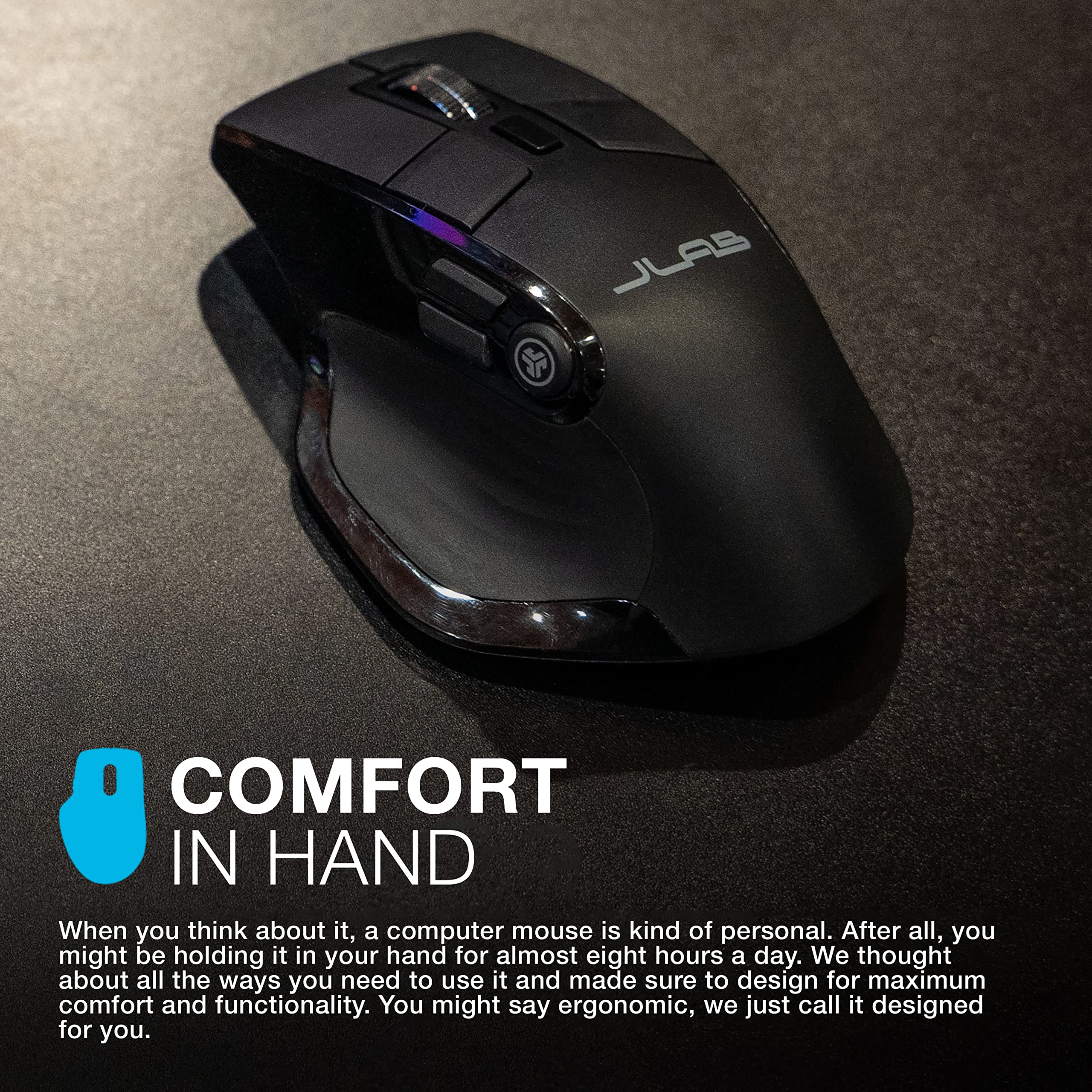 JLab Epic Wireless Mouse, Connect Via Bluetooth or USB Wireless Dongle, Multi-Device Toggle, Up to 3 Devices, OLED Display, Custom User Profiles, Adjustable Tracking, Full-Size, (1 Pack) - Image 4