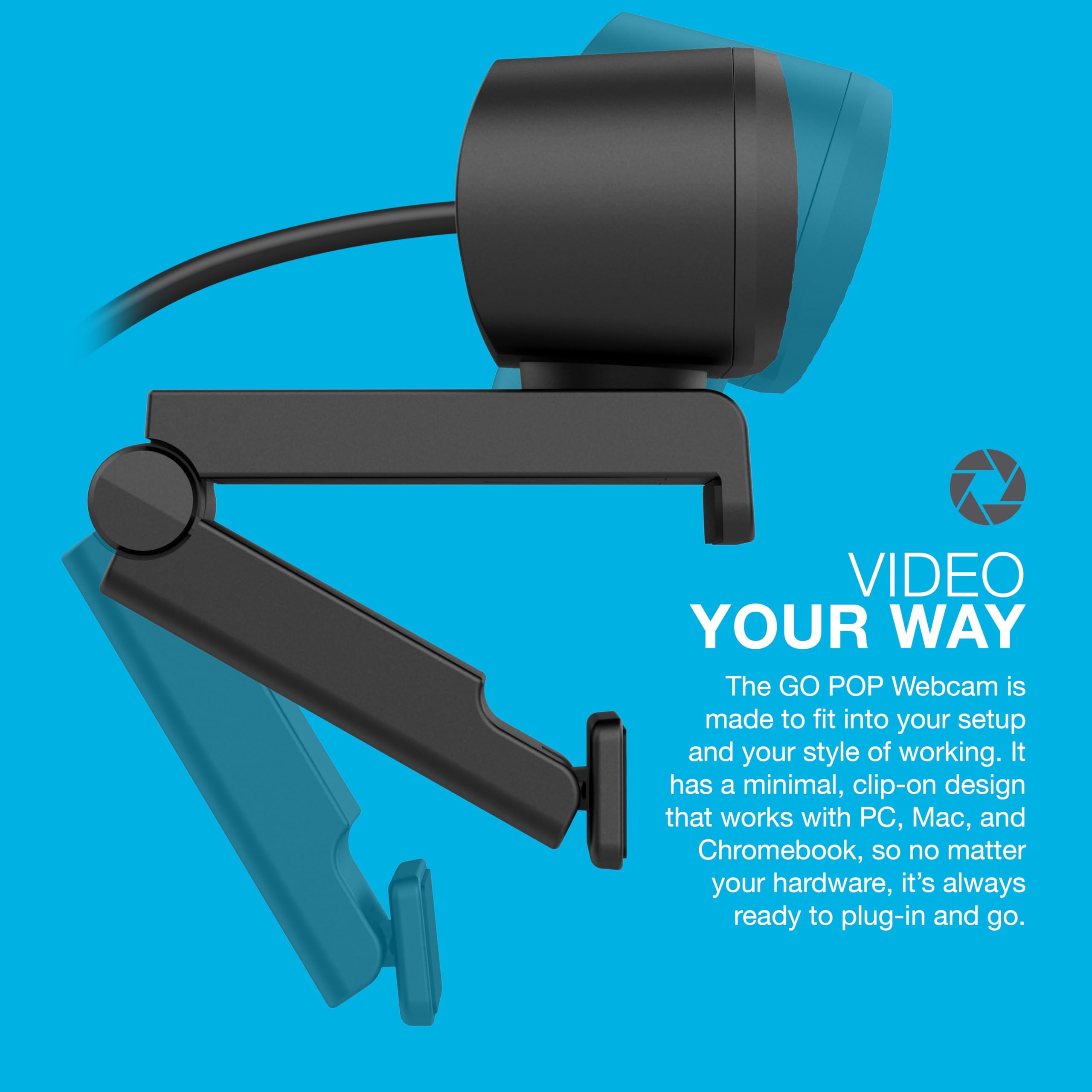 JLab Go Pop Cam USB HD Webcam, Black, 1080P/30 FPS, 2.1 Megapixels, Built-in Privacy Shutter, Minimalist Portable Set-up, Clip-on Design Compatible with PC, Mac and Chromebook - Image 4