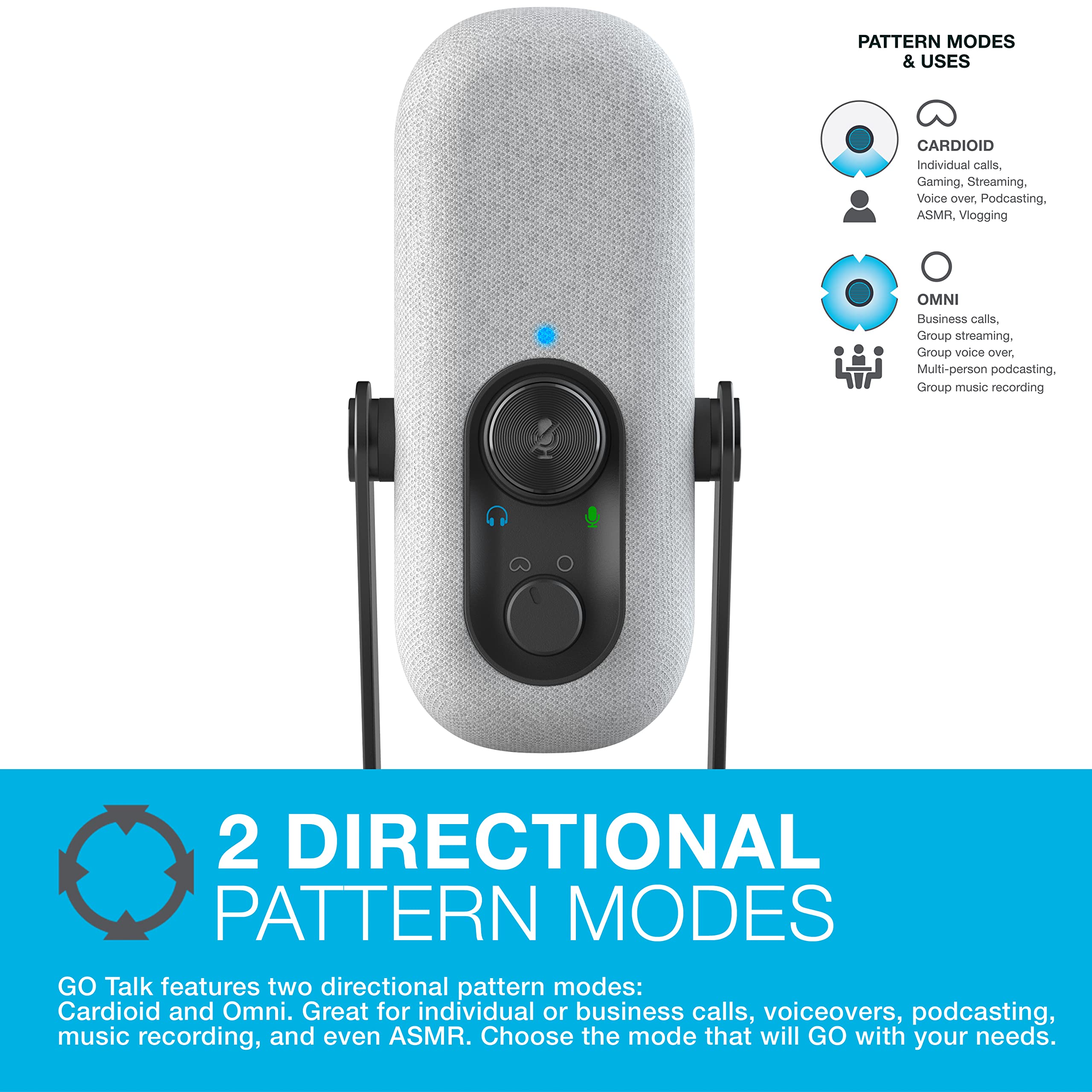 JLab Go Talk USB Gaming Streaming Microphone, White, USB-C Output, Cardioid, Omnidirectional, 96k Sample Rate, 20Hz, 20kHz Frequency Response, Volume Control and Quick Mute, 3.5mm AUX, Plug and Play - Image 3