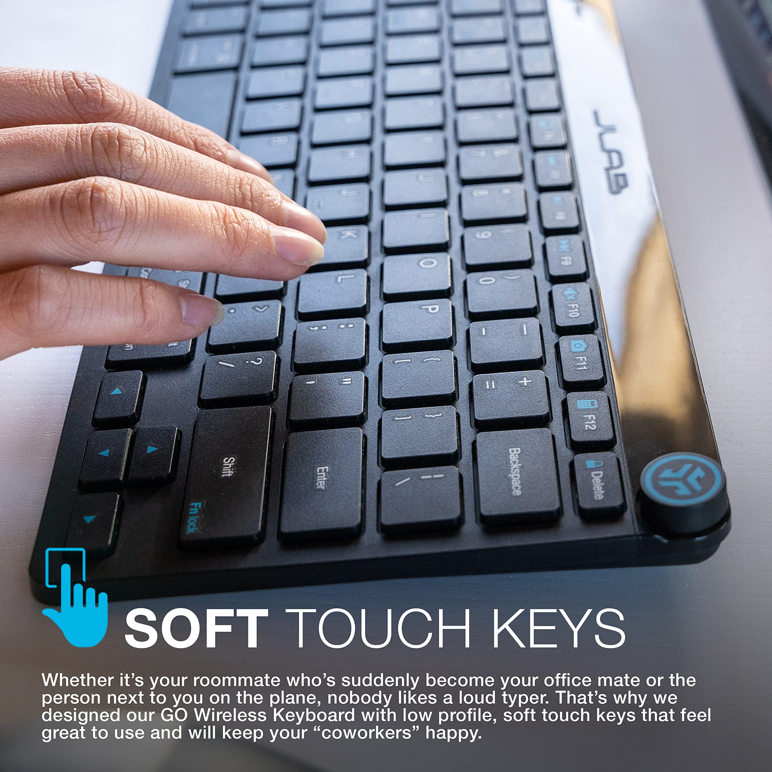 JLab Go Wireless Keyboard, Black, Connect Via Bluetooth or USB Wireless Dongle, Multi-Device Ultra-Compact for a Minimalist or Portable Set-Up (1 Pack) - Image 4