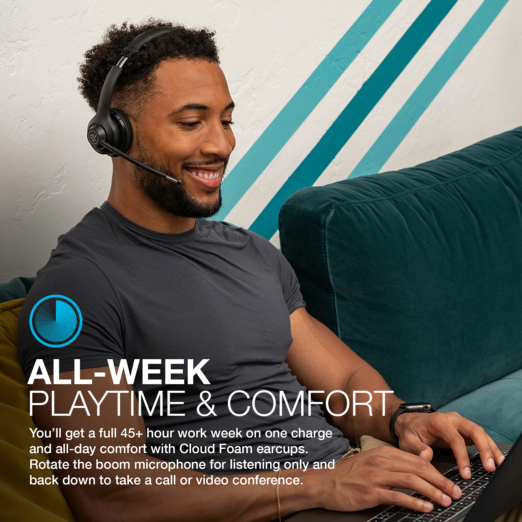 JLab Go Work Wireless Headsets with Microphone, 45+ Playtime PC Bluetooth Headset and Multipoint Connect to Laptop Computer and Mobile, Wired or Wireless Headphones (1 Pack) - Image 3