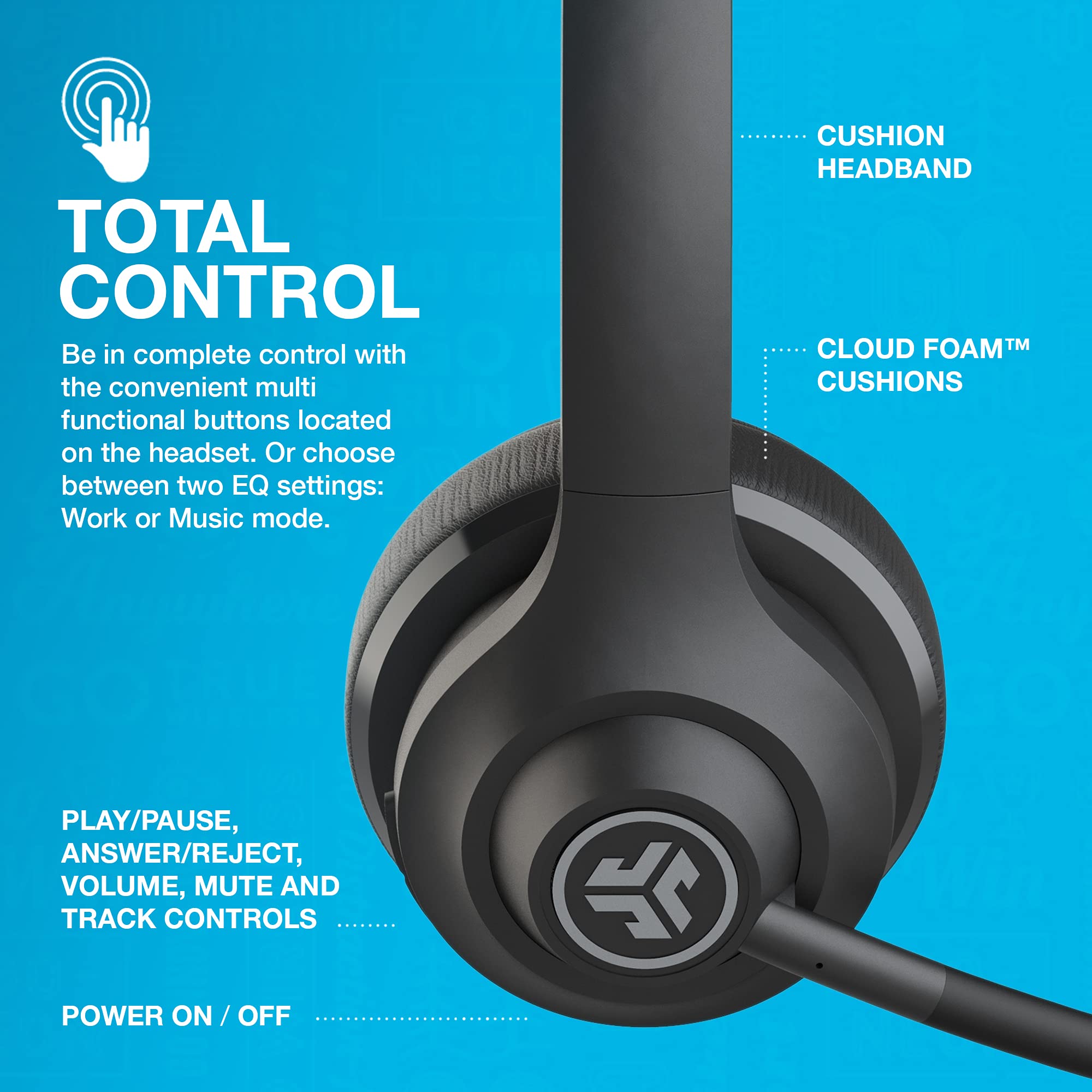 JLab Go Work Wireless Headsets with Microphone, 45+ Playtime PC Bluetooth Headset and Multipoint Connect to Laptop Computer and Mobile, Wired or Wireless Headphones (1 Pack) - Image 6