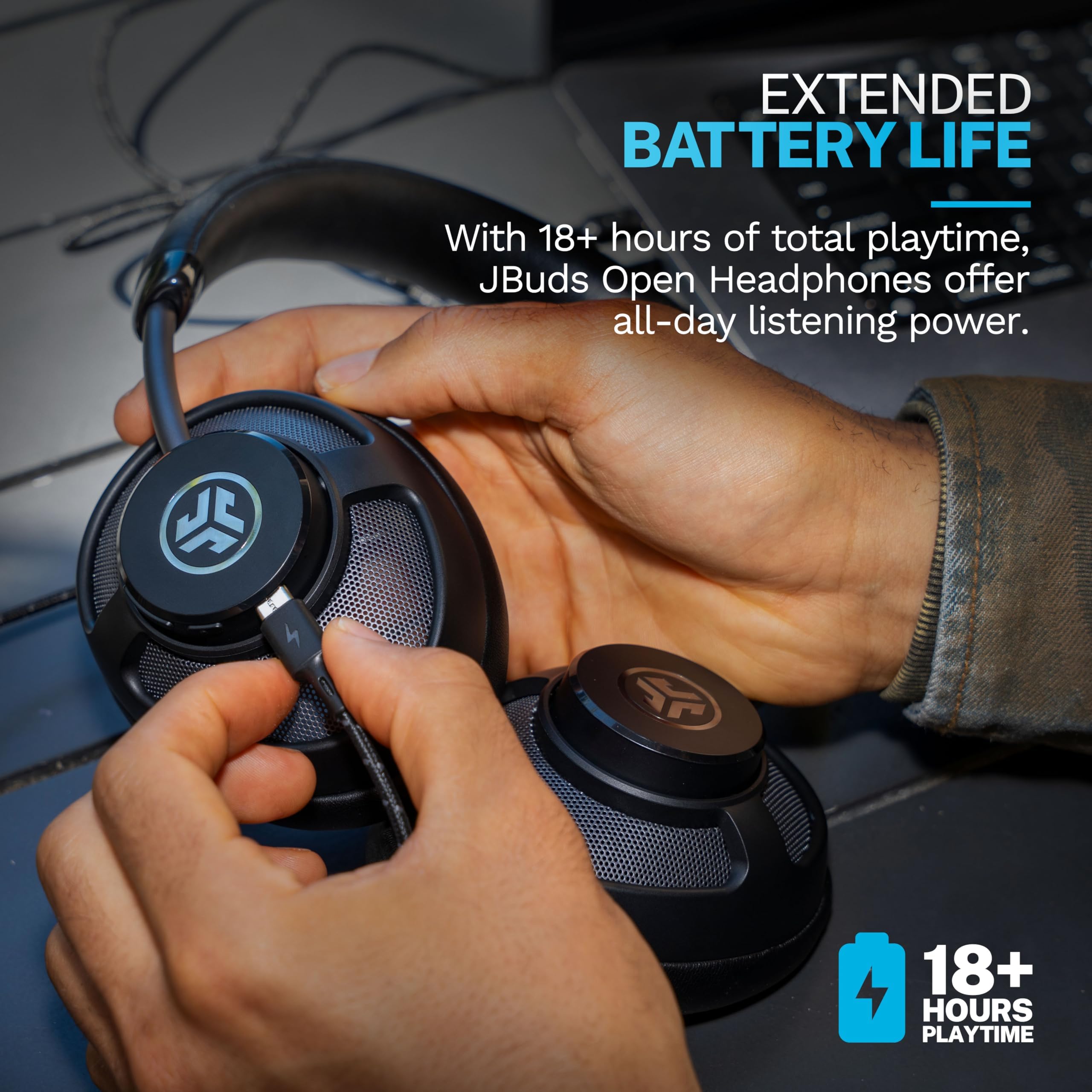 JLab JBuds Open Wireless Headphones, Black, Open-Back, Immersive Sound, Dual Coaxial 35mm + 12mm Drivers, Comfortable Breathable Open Fit, All Day Listening 24 Hour Playtime, Customize App - Image 3