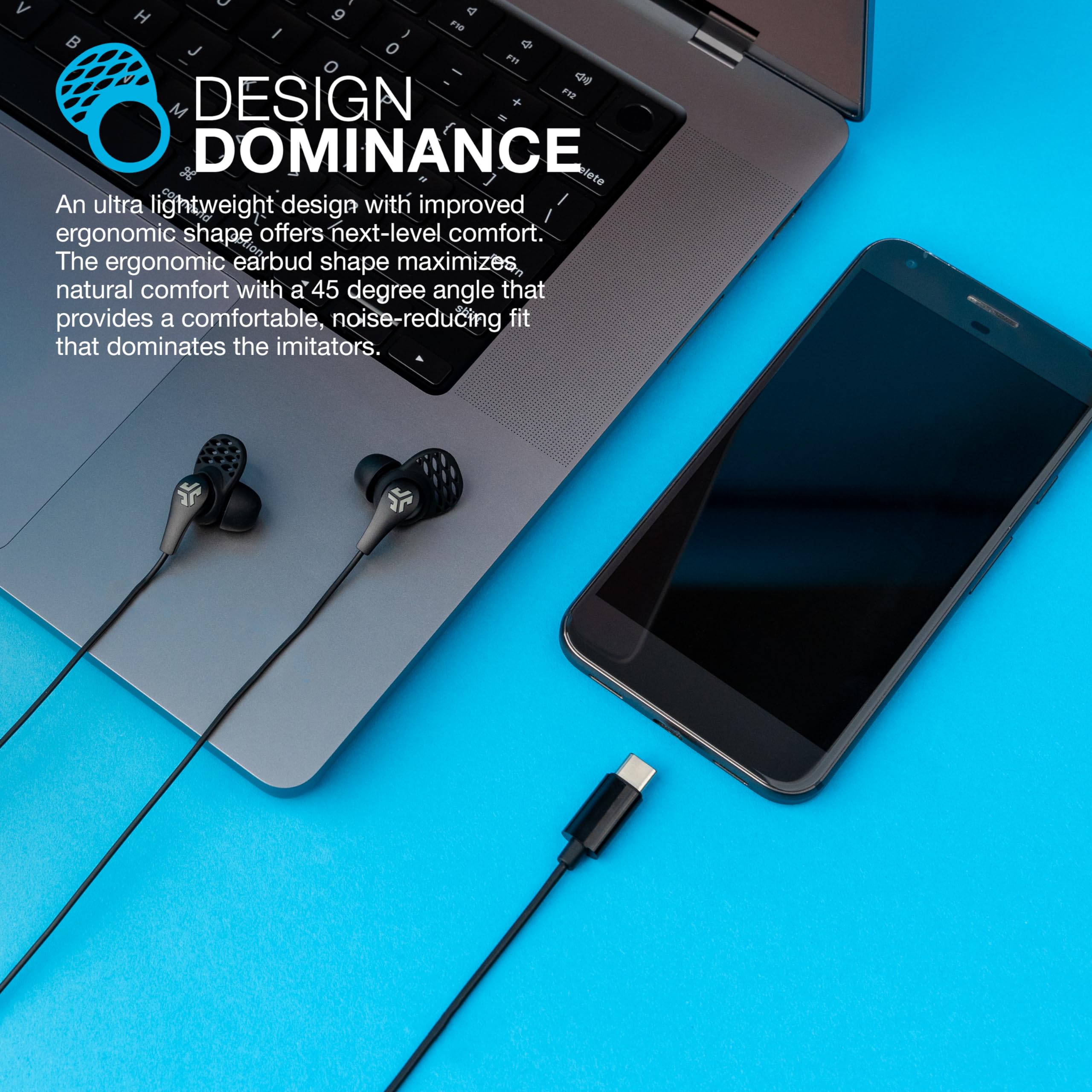 JLab JBuds Pro Signature Wired Earbuds, USB-C Connection, Music Controls, Universal Mic, Custom Fit with Cush Fins, Black - Image 3
