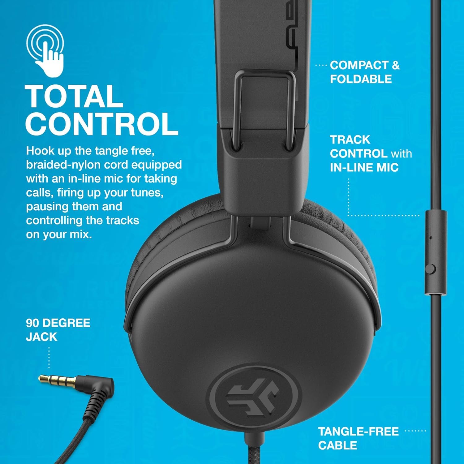 JLab Studio Wired On-Ear Headphones, Black, Tangle Free Cord, Ultra-Plush Faux Leather with Cloud Foam Cushions, 40mm Neodymium Drivers with C3 Sound - Image 5
