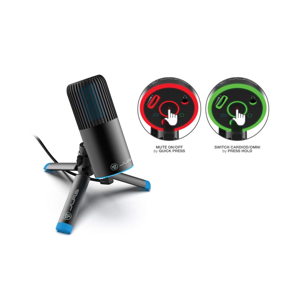 JLab Talk Go USB Microphone, USB-C Output, Cardioid or Omnidirectional, 96k Sample Rate, 20Hz, 20kHz Frequency Response, Volume Control and Quick Mute, Plug and Play - Image 3